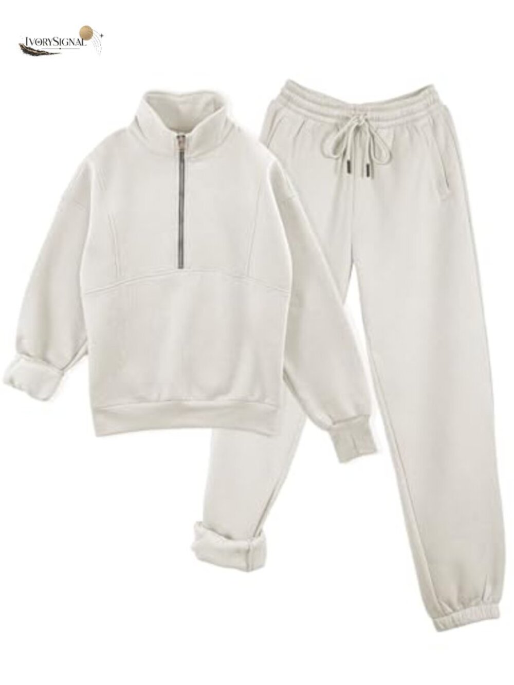 Fleece Lined Sweatsuit Set Half Zip Pullover Joggers 2 Piece Lounge Outfit